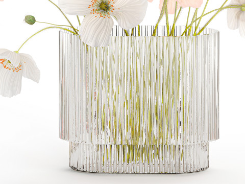 Beautiful Realistic Bouquet Of Wild Flowers Poppy glass vase 627 Modello 3D