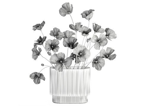 Beautiful Realistic Bouquet Of Wild Flowers Poppy glass vase 627 Modello 3D