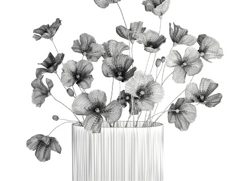 Beautiful Realistic Bouquet Of Wild Flowers Poppy glass vase 627 Modello 3D