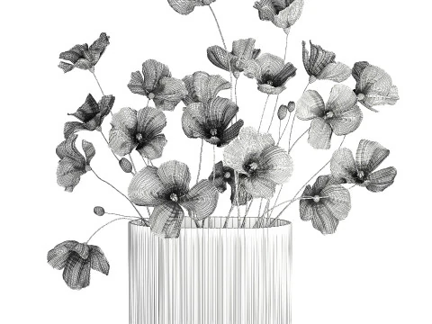 Wundersch&ouml;ner realistischer Blumenstrau&szlig; aus Wildblumen, Mohn-Glasvase 627 3D Modell