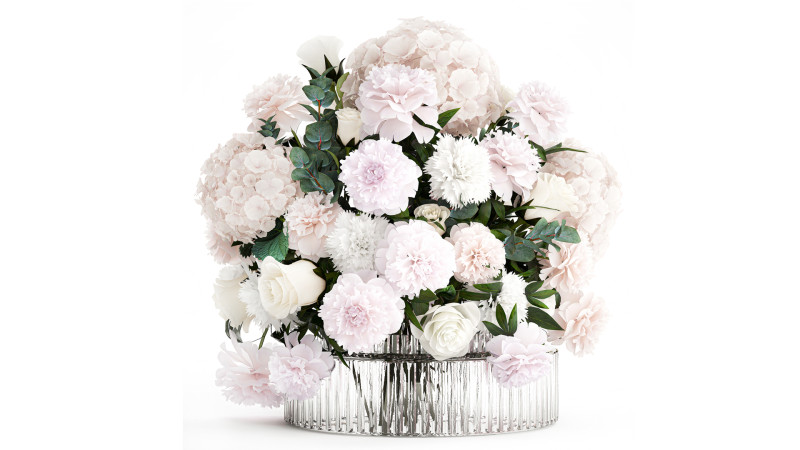 Bouquet White Flowers Carnation Hydrangea Peony rose 628 3D Model .c4d .max .obj .3ds .fbx .stl .blend