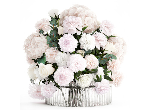 Bouquet White Flowers Carnation Hydrangea Peony rose 628 3Dモデル