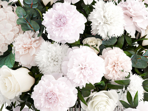 Bouquet White Flowers Carnation Hydrangea Peony rose 628 3D Model