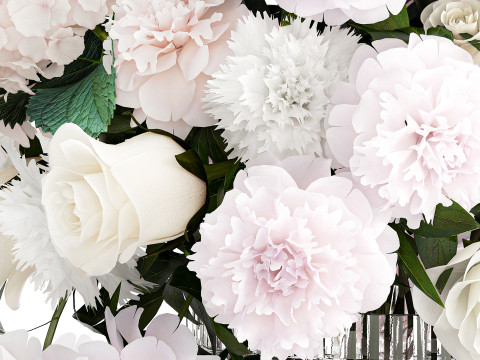 Bouquet White Flowers Carnation Hydrangea Peony rose 628 3D Model