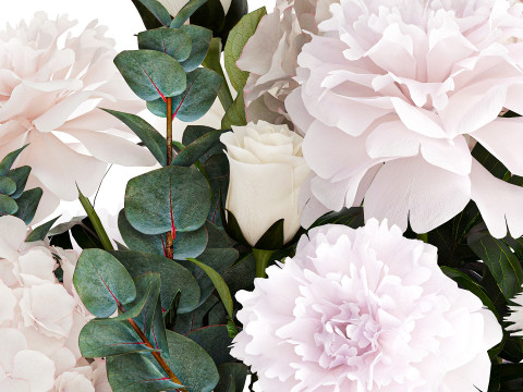 Bouquet White Flowers Carnation Hydrangea Peony rose 628 3D Model