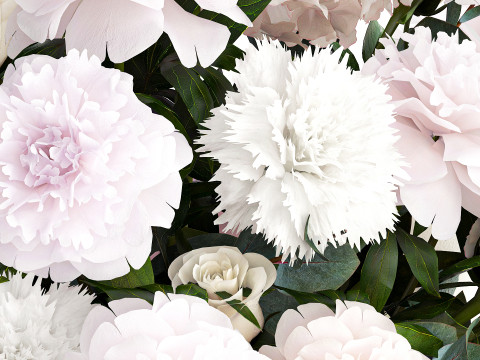 Bouquet White Flowers Carnation Hydrangea Peony rose 628 3D Model
