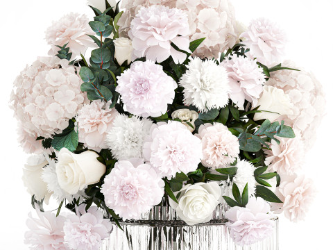 Bouquet White Flowers Carnation Hydrangea Peony rose 628 3D Model