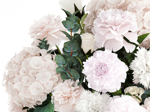 Bouquet White Flowers Carnation Hydrangea Peony rose 628 3D Model