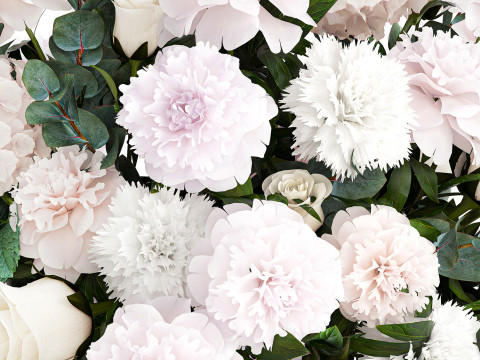 Bouquet White Flowers Carnation Hydrangea Peony rose 628 3D Model