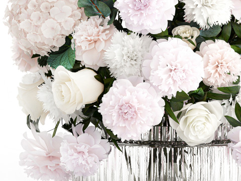 Bouquet White Flowers Carnation Hydrangea Peony rose 628 3D Model