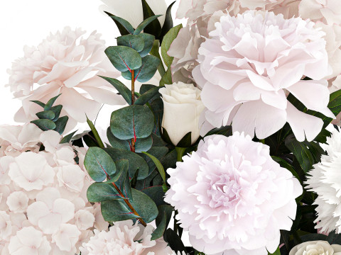 Bouquet White Flowers Carnation Hydrangea Peony rose 628 3D Model
