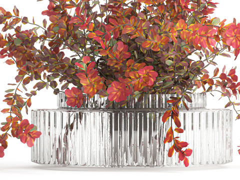 Realistic bouquet autumn flowers barberry branches vase 629 Modello 3D