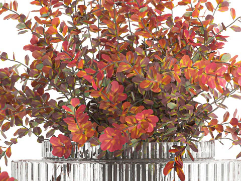 Realistic bouquet autumn flowers barberry branches vase 629 3D Model