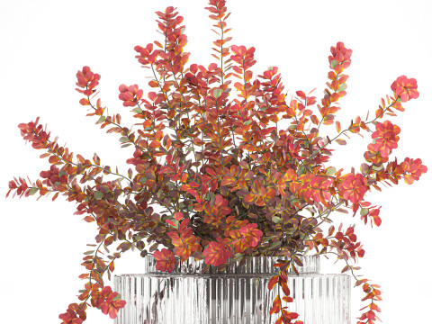 Realistic bouquet autumn flowers barberry branches vase 629 Modello 3D