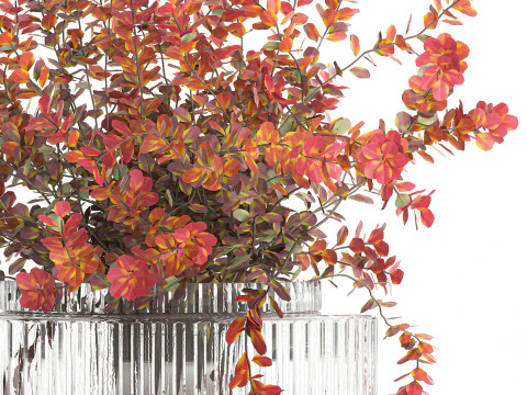 Realistic bouquet autumn flowers barberry branches vase 629 3D Model