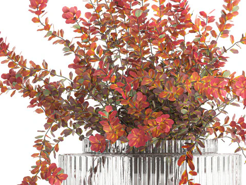 Realistic bouquet autumn flowers barberry branches vase 629 3D Model