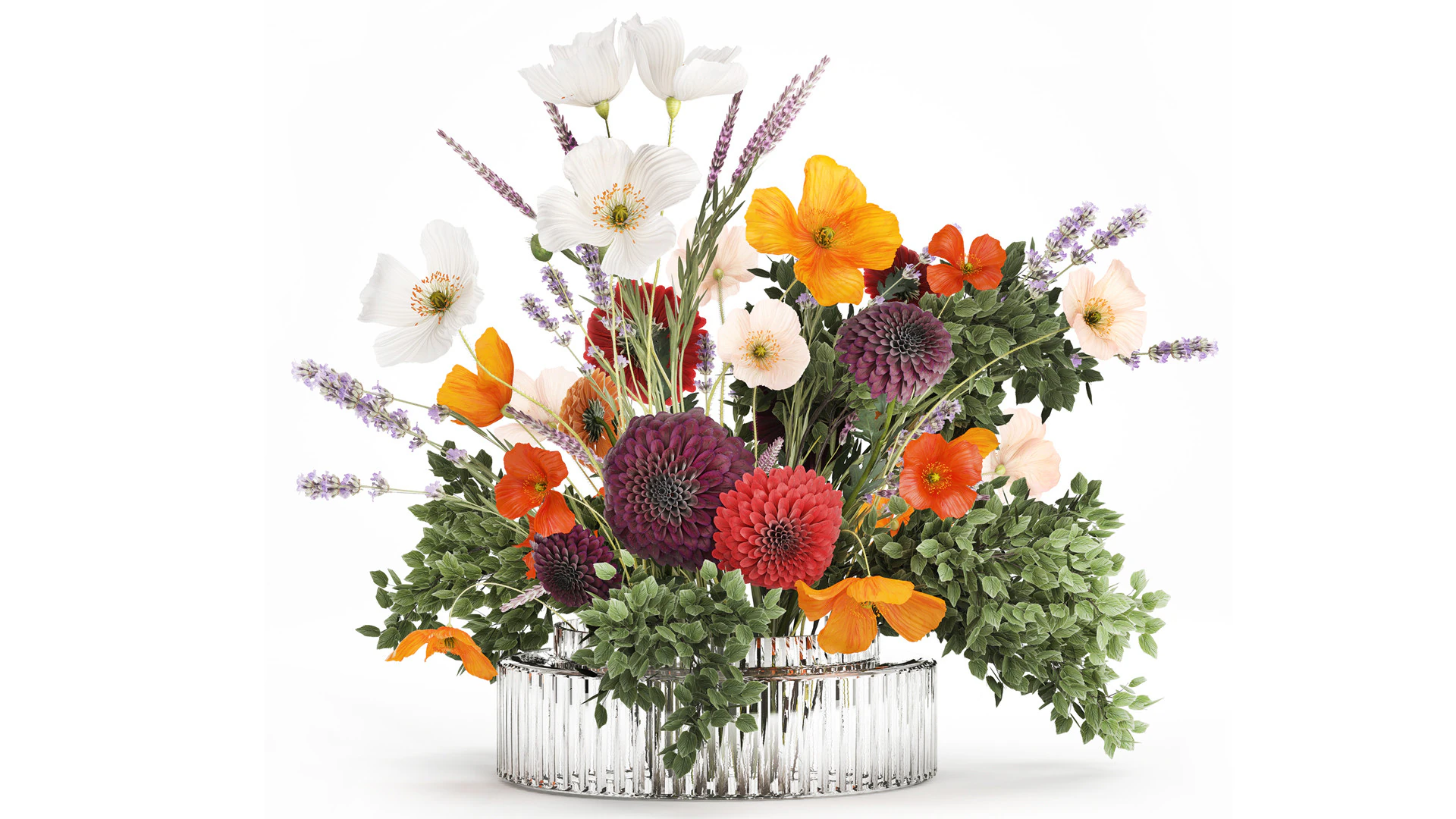 Buqu&ecirc; realista de flores, papoula, ramos de lavanda, vaso 630 Modelo 3D .c4d .max .obj .3ds .fbx .stl .blend 