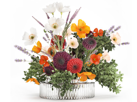 Realistic bouquet flowers poppy lavender branches vase 630 Modelo 3D