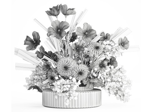 Realistic bouquet flowers poppy lavender branches vase 630 Model 3D