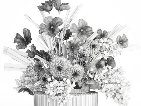 Realistic bouquet flowers poppy lavender branches vase 630 Model 3D