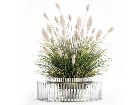 Bouquet Wildflowers Reeds Feather Grass glass vase 631 3D Model