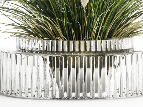 Bouquet Wildflowers Reeds Feather Grass glass vase 631 3D Model