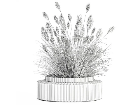 Bouquet Wildflowers Reeds Feather Grass glass vase 631 3D Model