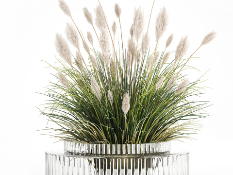 Bouquet Wildflowers Reeds Feather Grass glass vase 631 3D Модель