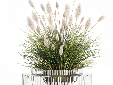 Bouquet Wildflowers Reeds Feather Grass glass vase 631 3D Model