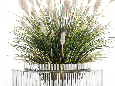 Bouquet Wildflowers Reeds Feather Grass glass vase 631 3D Модель