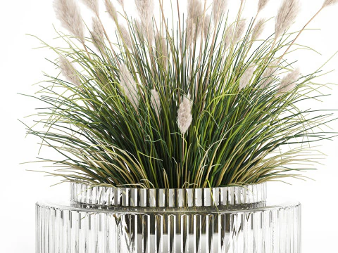Bouquet Wildflowers Reeds Feather Grass glass vase 631 3D Model
