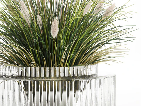 Bouquet Wildflowers Reeds Feather Grass glass vase 631 3D Model