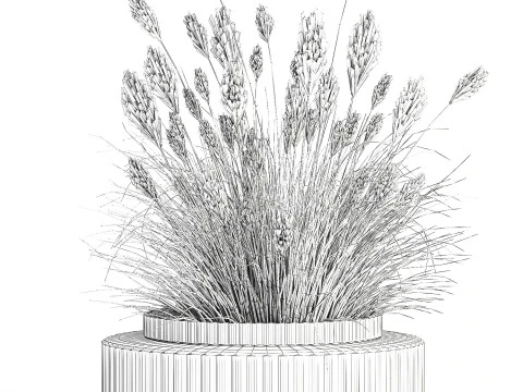 Bouquet Wildflowers Reeds Feather Grass glass vase 631 3D Model