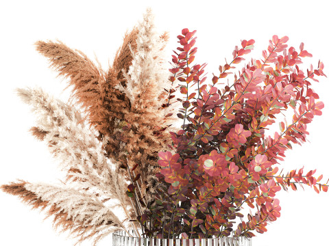 Bouquet Autumn Flowers Branches Barberry Pampas vase 630 3D Модель