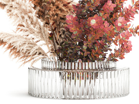 Bouquet Autumn Flowers Branches Barberry Pampas vase 630 3D Модель