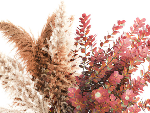 Bouquet Autumn Flowers Branches Barberry Pampas vase 630 3D Модель