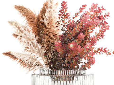 Bouquet Autumn Flowers Branches Barberry Pampas vase 630 3D Модель