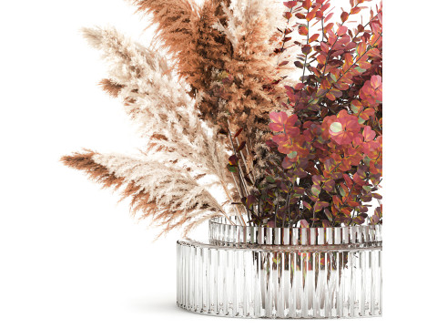 Bouquet Autumn Flowers Branches Barberry Pampas vase 630 3D Модель