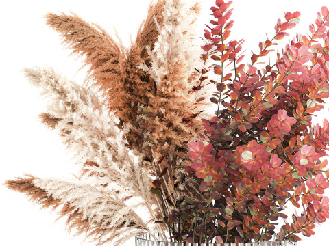 Bouquet Autumn Flowers Branches Barberry Pampas vase 630 3D Модель