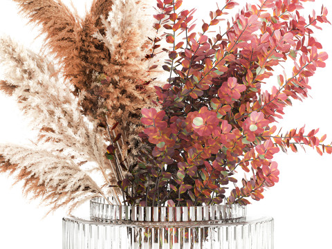 Bouquet Autumn Flowers Branches Barberry Pampas vase 630 3D Модель