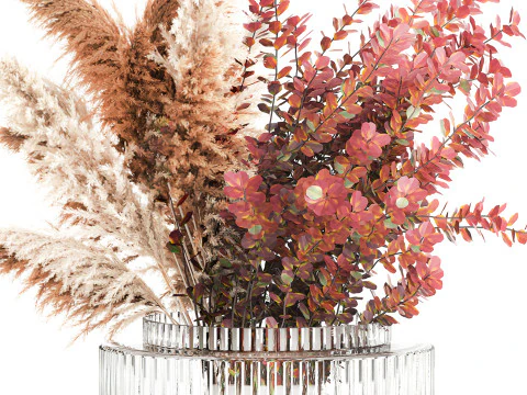Bouquet Autumn Flowers Branches Barberry Pampas vase 630 3D Model