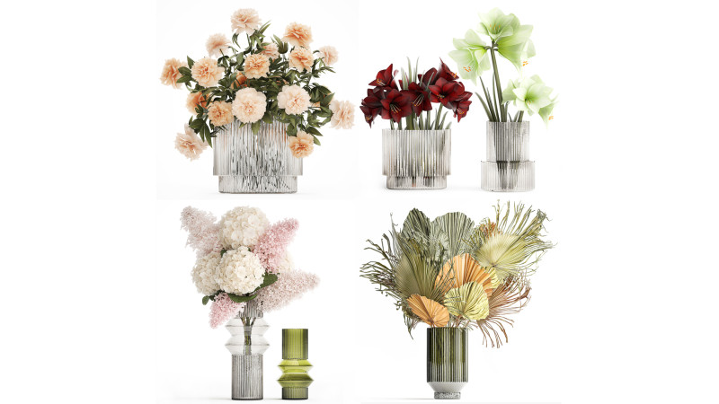 Set Realistic Bouquets Flowers Hydrangea Peony lilac vase Modello 3D .c4d .max .obj .3ds .fbx .stl .blend 
