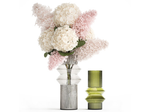 Set Realistic Bouquets Flowers Hydrangea Peony lilac vase Modello 3D