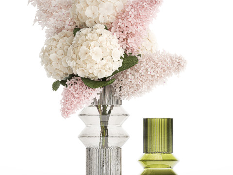 Set Realistic Bouquets Flowers Hydrangea Peony lilac vase Modello 3D