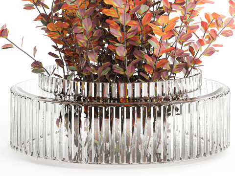 Bouquet of autumn flowers barberry branches glass vase 632 Model 3D