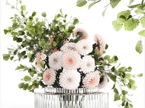 Bouquet Flowers Branches Leaves Chrysanthemum 633 3D Модель