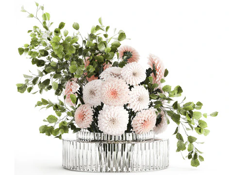 Bouquet Flowers Branches Leaves Chrysanthemum 633 3D Model