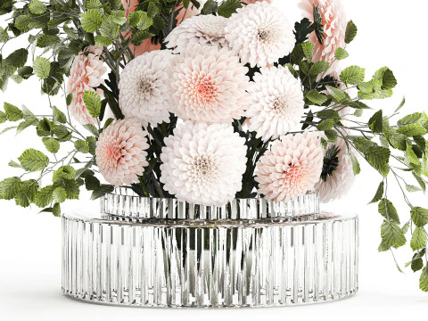 Bouquet Flowers Branches Leaves Chrysanthemum 633 3D Model