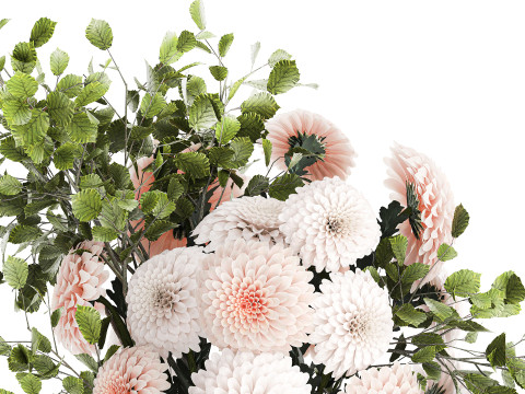 Bouquet Flowers Branches Leaves Chrysanthemum 633 Modelo 3D