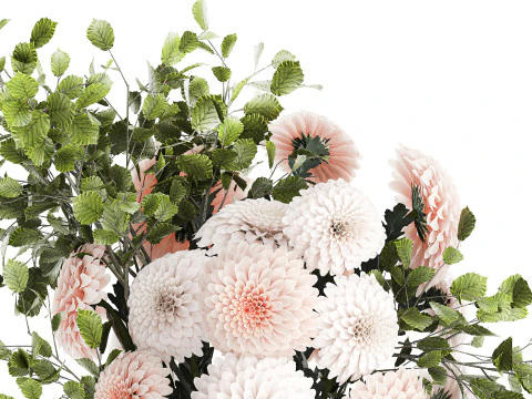 Bouquet Flowers Branches Leaves Chrysanthemum 633 3D Model